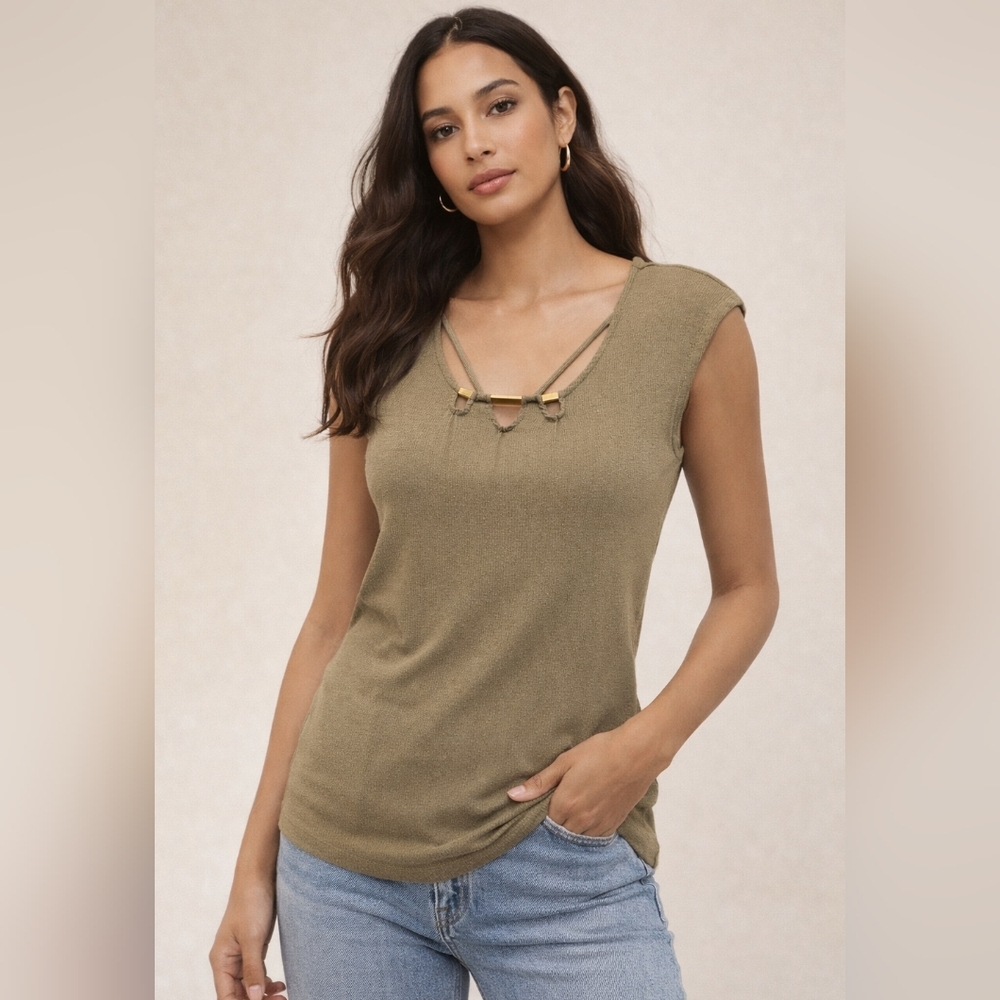 Guess Olive Green Ribbed Knit Blouse
